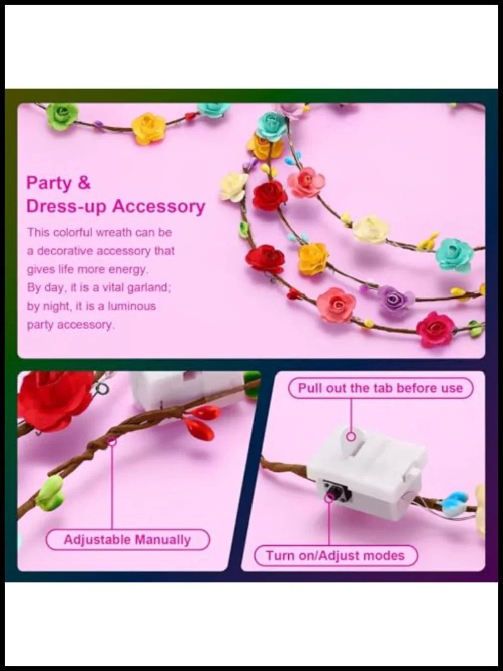 LED Flower Crown Headbands - Light Up Party Hair Accessory, Adjustable